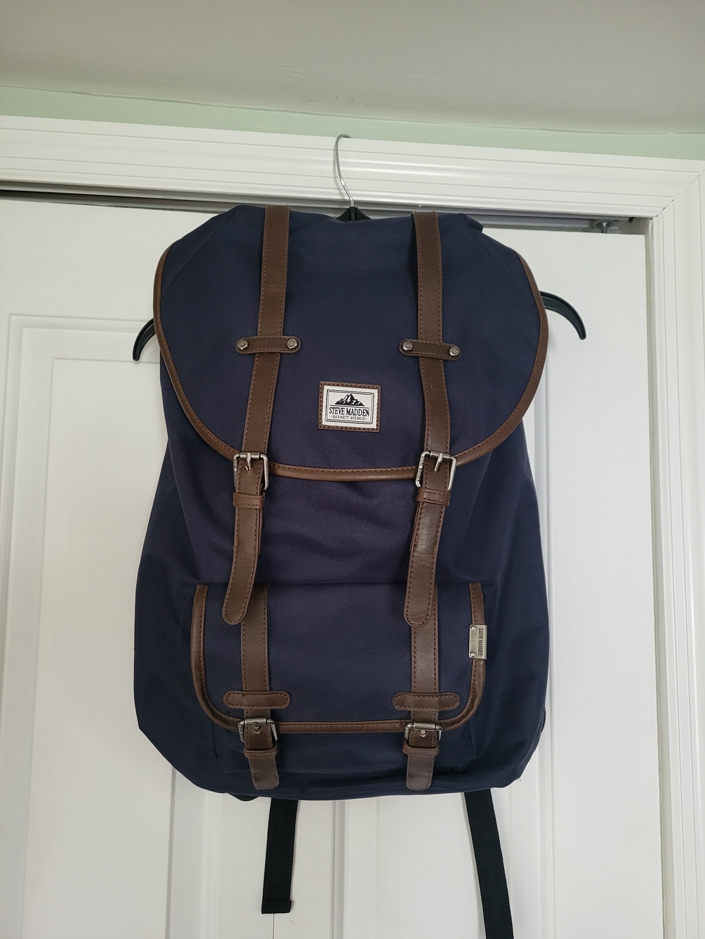 Steve Madden Navy Canvas Backpack with Brown Trim